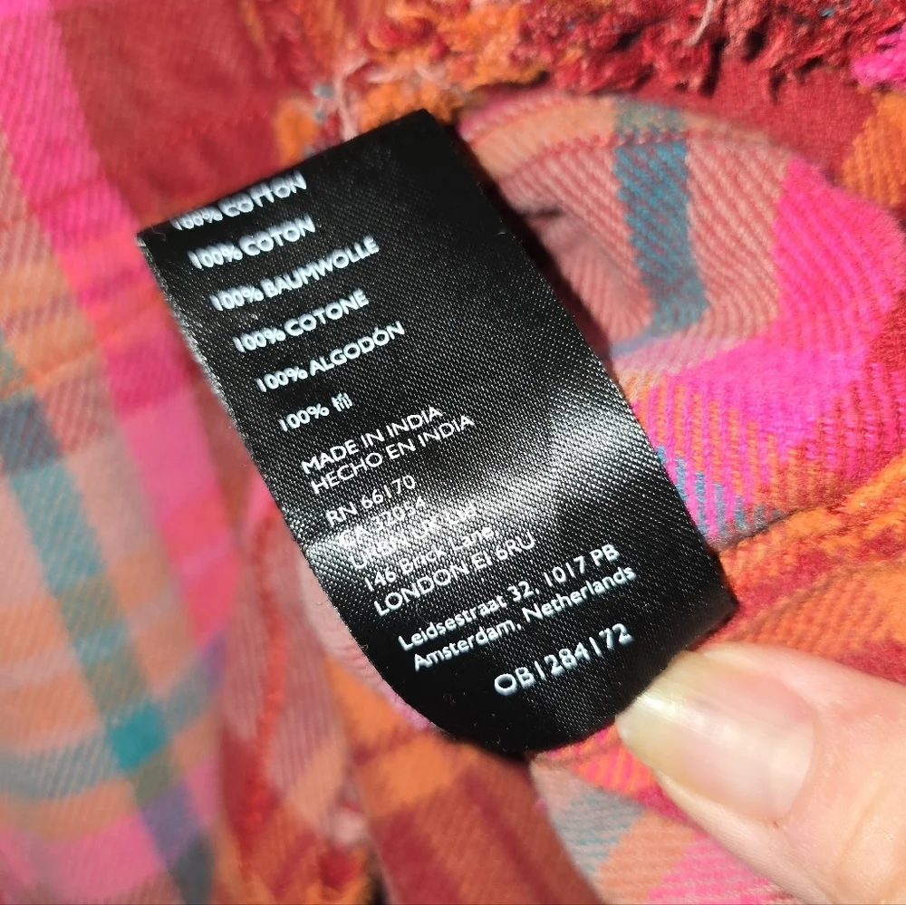 Free People Pink Red Plaid Button-Down Shirt